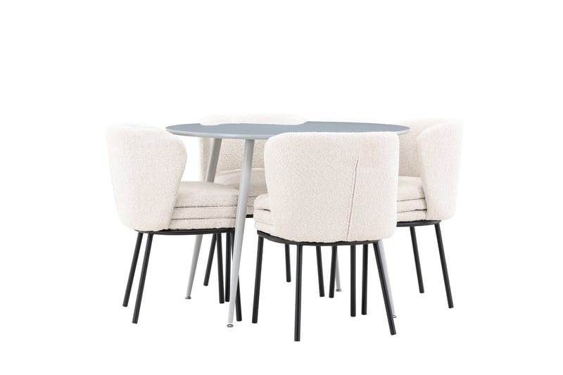Plaza Spisegruppe 100 cm Rund med 4 Agnes stoler - Grå/Hvid - Møbler - Bord - Spisegrupper