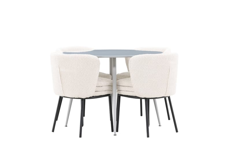 Plaza Spisegruppe 100 cm Rund med 4 Agnes stoler - Grå/Hvid - Møbler - Bord - Spisegrupper