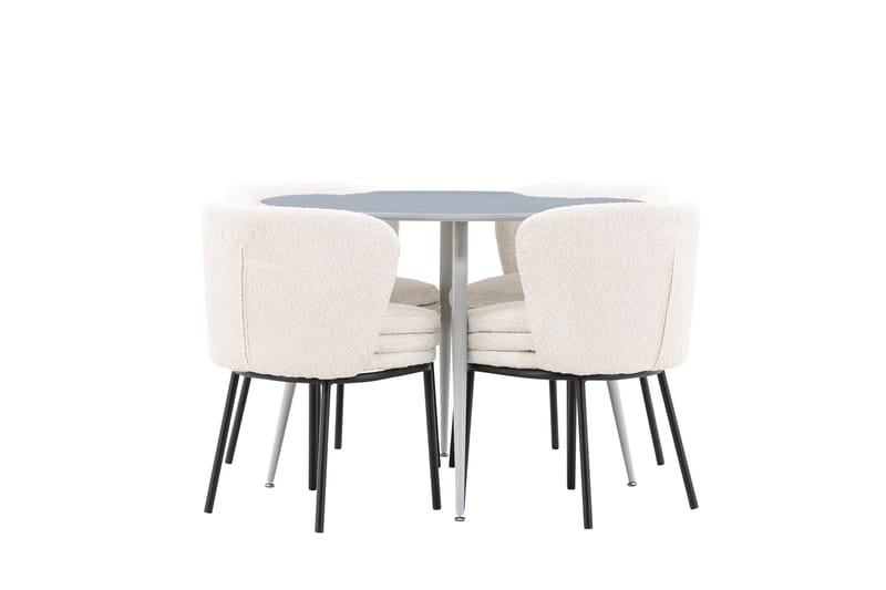 Plaza Spisegruppe 100 cm Rund med 4 Agnes stoler - Grå/Hvid - Møbler - Bord - Spisegrupper