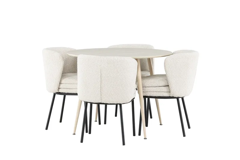 Plaza Spisegruppe 100 cm Rund med 4 Agnes stoler, Whitewash/Hvid