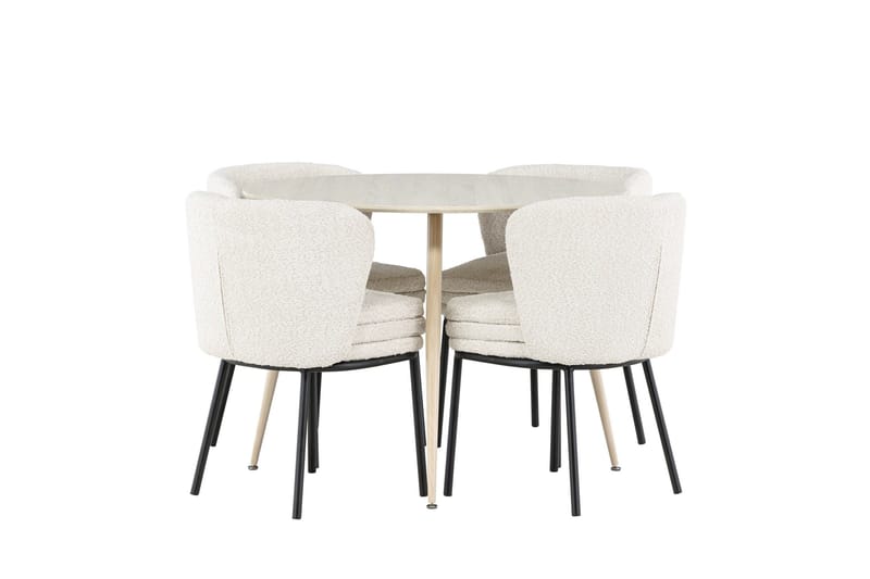Plaza Spisegruppe 100 cm Rund med 4 Agnes stoler - Whitewash/Hvid - Møbler - Bord - Spisegrupper