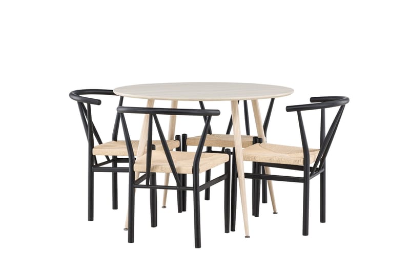 Plaza Spisegruppe 100 cm Rund med 4 Alfons stoler, Whitewash/Sort