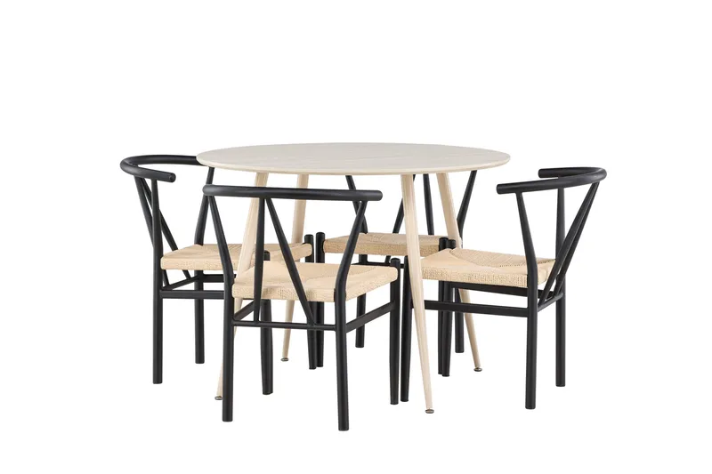 Plaza Spisegruppe 100 cm Rund med 4 Alfons stoler, Whitewash/Sort