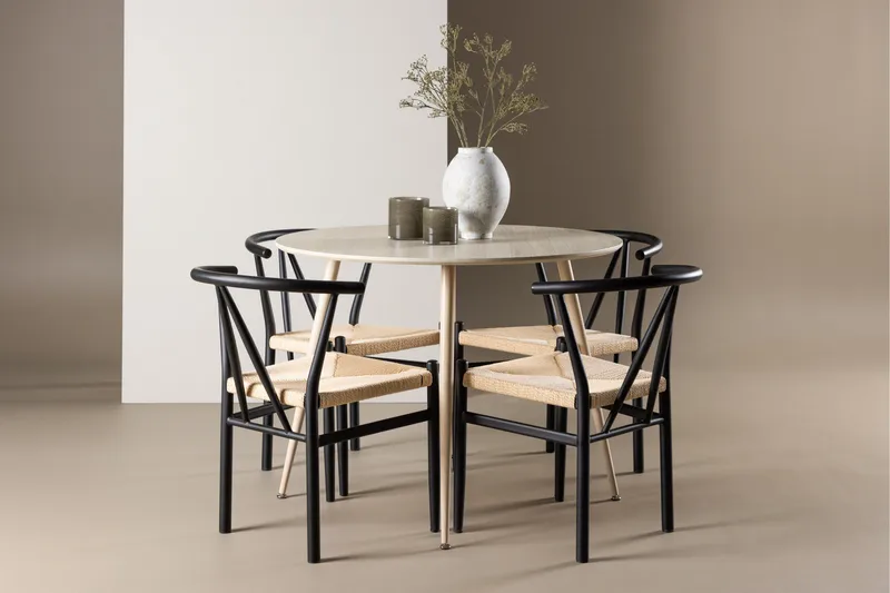 Plaza Spisegruppe 100 cm Rund med 4 Alfons stoler - Whitewash/Sort - Møbler - Bord - Spisegrupper