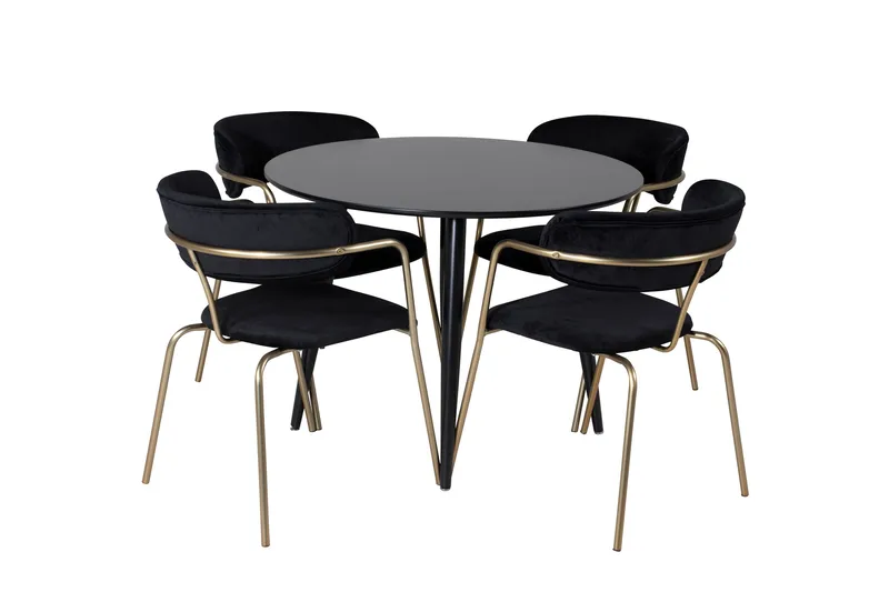 Plaza Spisegruppe 100 cm Rund med 4 Arrow-stoler, Sort/Guld