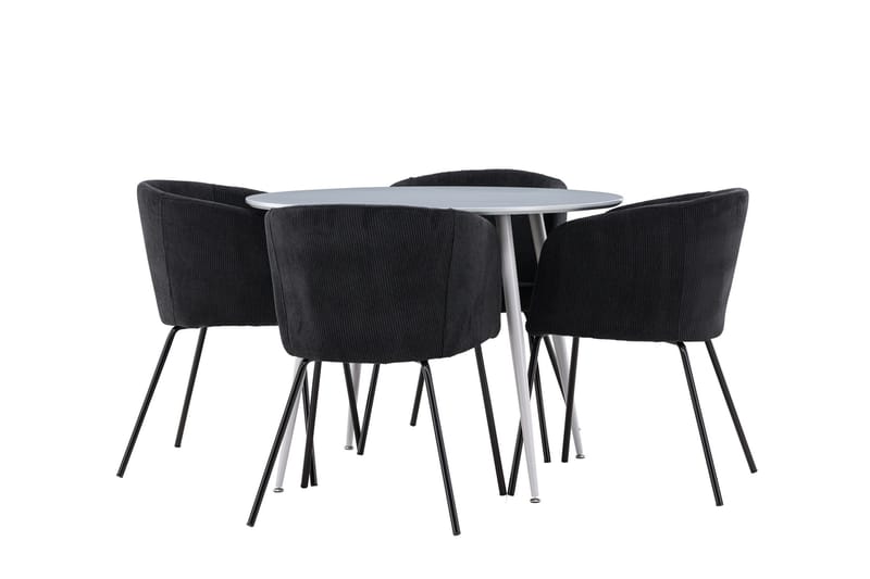 Plaza Spisegruppe 100 cm Rund med 4 Berit stoler, Grå/Sort