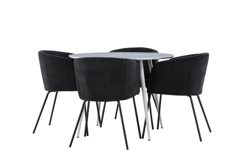 Plaza Spisegruppe 100 cm Rund med 4 Berit stoler, Grå/Sort