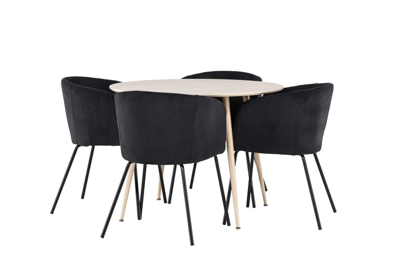 Plaza Spisegruppe 100 cm Rund med 4 Berit stoler, Whitewash/Sort