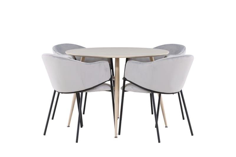 Plaza Spisegruppe 100 cm Rund med 4 Evelina stoler - Whitewash/Grå - Møbler - Bord - Spisegrupper