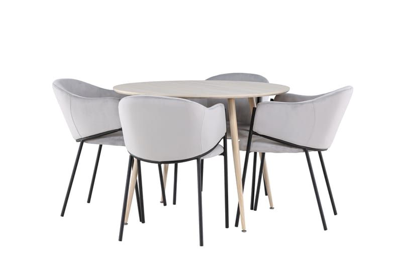 Plaza Spisegruppe 100 cm Rund med 4 Evelina stoler - Whitewash/Grå - Møbler - Bord - Spisegrupper