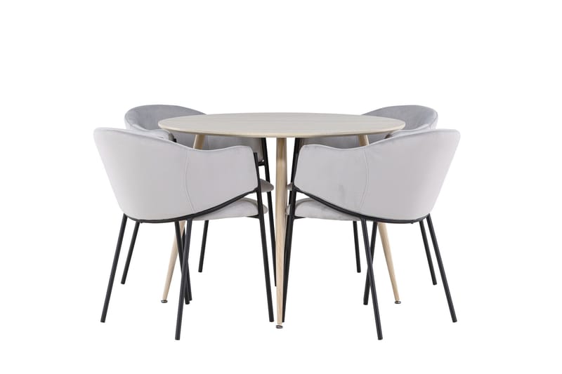 Plaza Spisegruppe 100 cm Rund med 4 Evelina stoler - Whitewash/Grå - Møbler - Bord - Spisegrupper