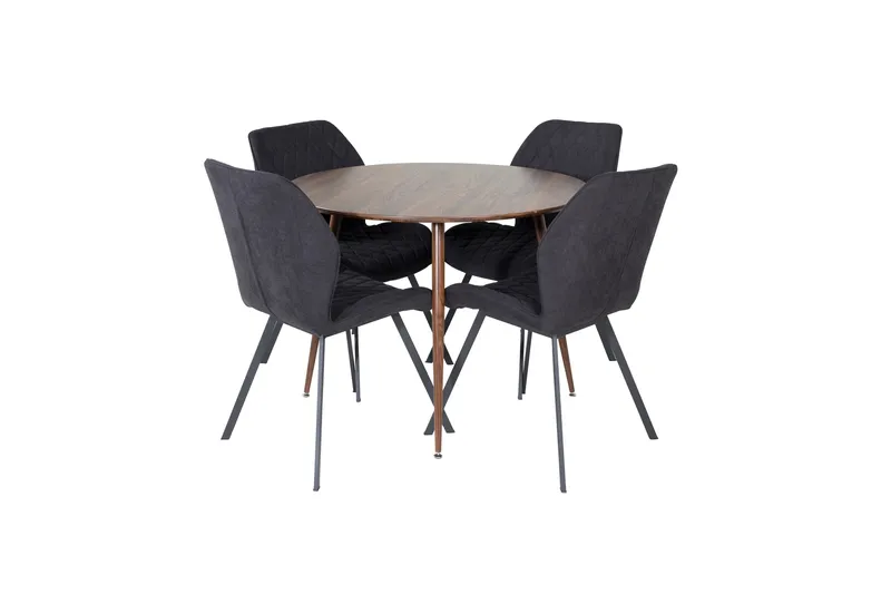 Plaza Spisegruppe 100 cm Rund med 4 Gemma-stoler, Sort