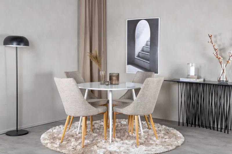 Plaza Spisegruppe 100 cm Rund med 4 Leone-stoler - Lys grå - Møbler - Bord - Spisegrupper