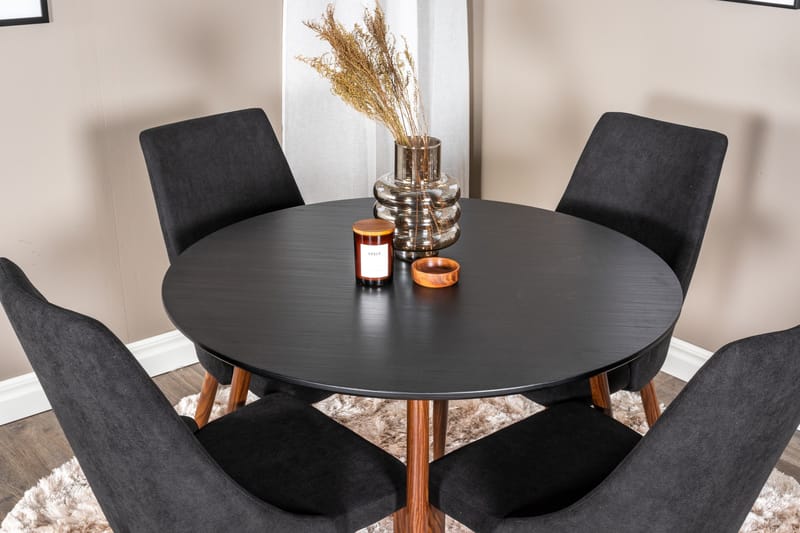 Plaza Spisegruppe 100 cm Rund med 4 Leone-stoler - Sort - Møbler - Bord - Spisegrupper