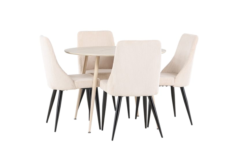 Plaza Spisegruppe 100 cm Rund med 4 Leone stoler - Whitewash/Beige - Møbler - Bord - Spisegrupper