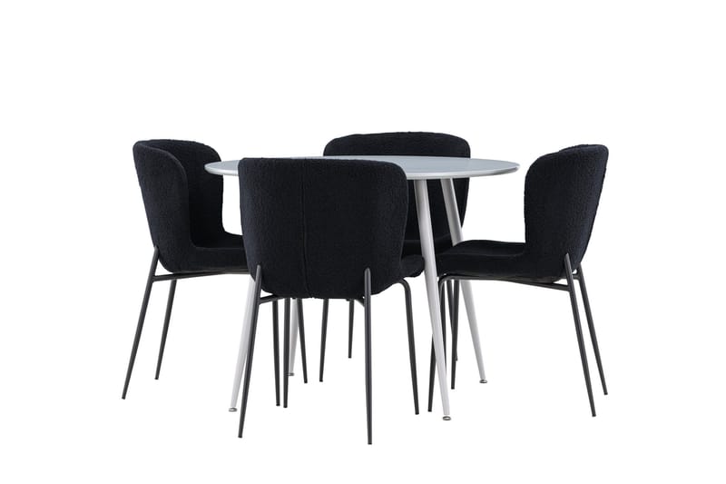 Plaza Spisegruppe 100 cm Rund med 4 Modesto stoler, Grå/Sort