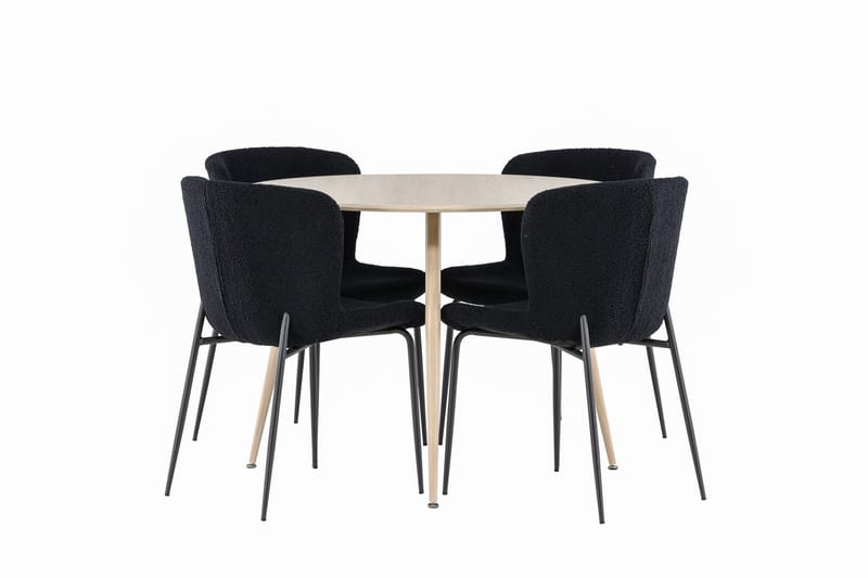 Plaza Spisegruppe 100 cm Rund med 4 Modesto stoler - Whitewash/Sort - Møbler - Bord - Spisegrupper