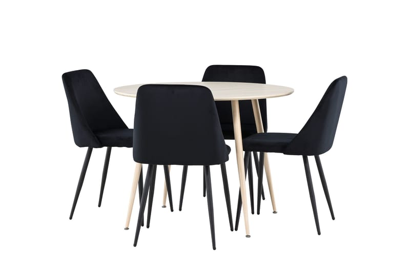 Plaza Spisegruppe 100 cm Rund med 4 Night stoler, Whitewash/Sort