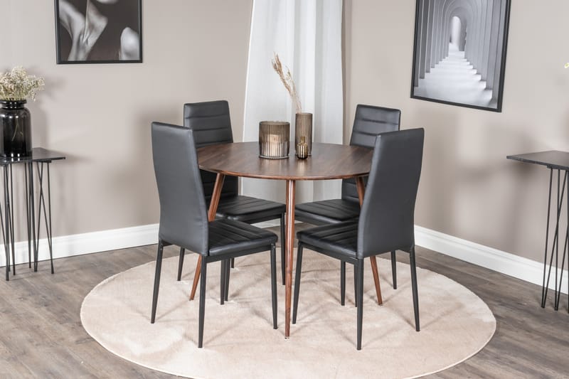 Plaza Spisegruppe 100 cm Rund med 4 Slim Stoler - Sort - Møbler - Bord - Spisegrupper