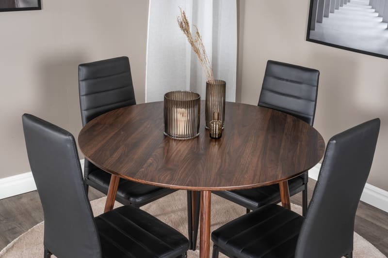 Plaza Spisegruppe 100 cm Rund med 4 Slim Stoler - Sort - Møbler - Bord - Spisegrupper