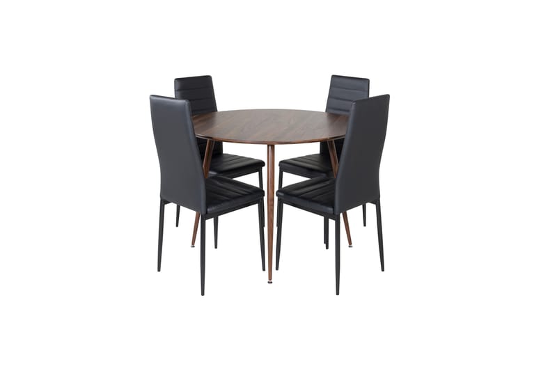 Plaza Spisegruppe 100 cm Rund med 4 Slim Stoler - Sort - Møbler - Bord - Spisegrupper