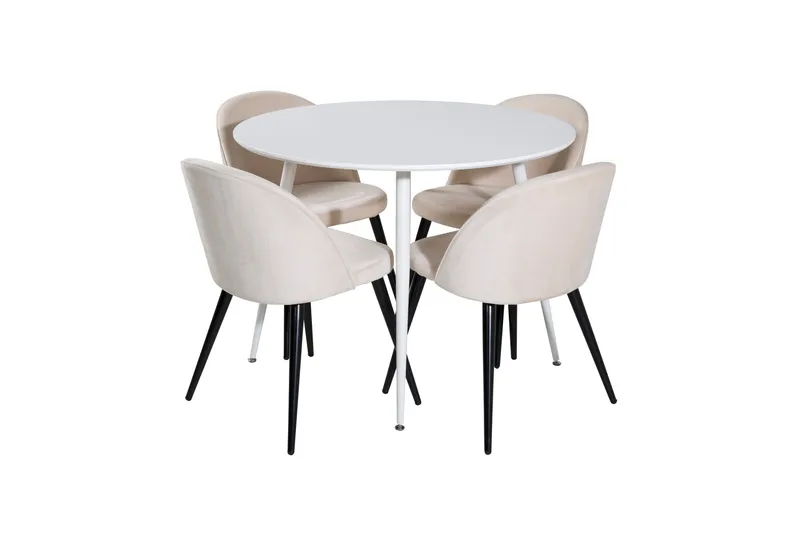 Plaza Spisegruppe 100 cm Rund med 4 Velvet Stoler, Beige