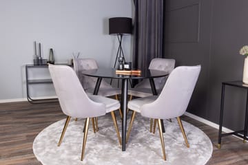 Plaza Spisegruppe 100 cm Rund med 4 Velvet Stoler - Guld - Møbler - Bord - Spisegrupper