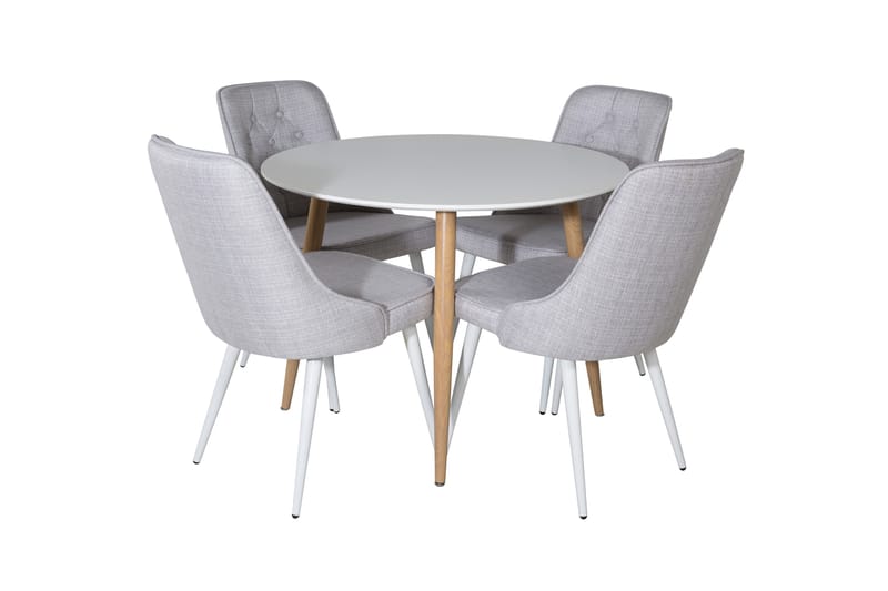 Plaza Spisegruppe 100 cm Rund med 4 Velvet Stoler, Hvid
