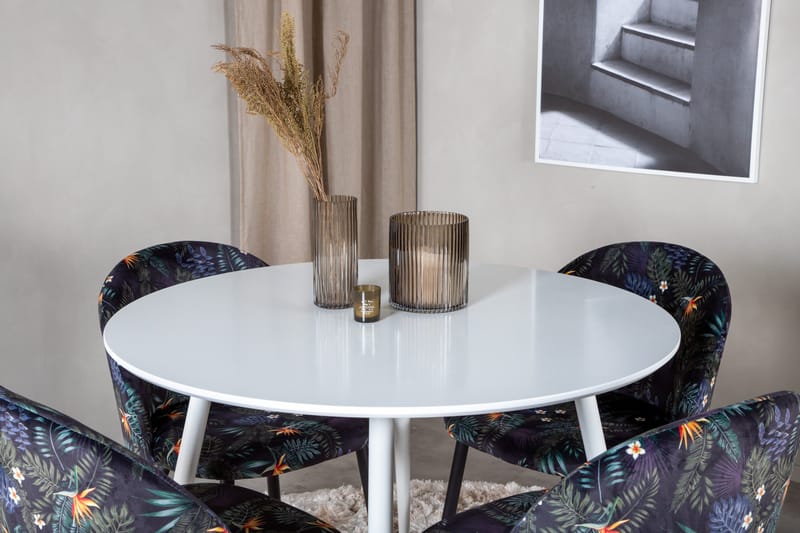 Plaza Spisegruppe 100 cm Rund med 4 Velvet Stoler - Sort - Møbler - Bord - Spisegrupper