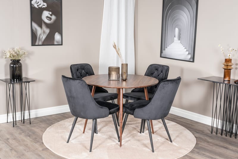Plaza Spisegruppe 100 cm Rund med 4 Velvet Stoler - Sort - Møbler - Bord - Spisegrupper