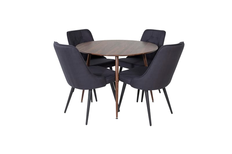 Plaza Spisegruppe 100 cm Rund med 4 Velvet Stoler - Sort - Møbler - Bord - Spisegrupper