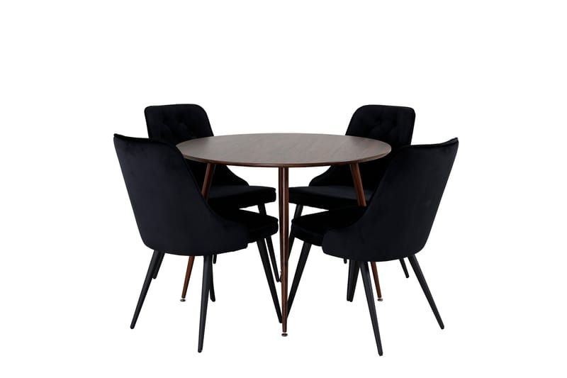 Plaza Spisegruppe 100 cm Rund med 4 Velvet Stoler - Sort - Møbler - Bord - Spisegrupper