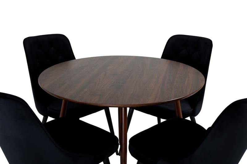 Plaza Spisegruppe 100 cm Rund med 4 Velvet Stoler - Sort - Møbler - Bord - Spisegrupper