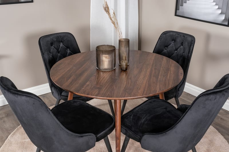 Plaza Spisegruppe 100 cm Rund med 4 Velvet Stoler - Sort - Møbler - Bord - Spisegrupper
