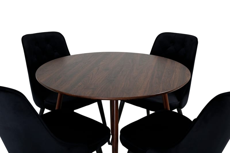 Plaza Spisegruppe 100 cm Rund med 4 Velvet Stoler - Sort - Møbler - Bord - Spisegrupper