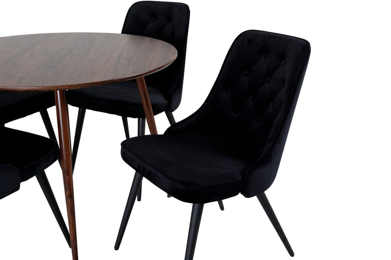 Plaza Spisegruppe 100 cm Rund med 4 Velvet Stoler - Sort - Møbler - Bord - Spisegrupper