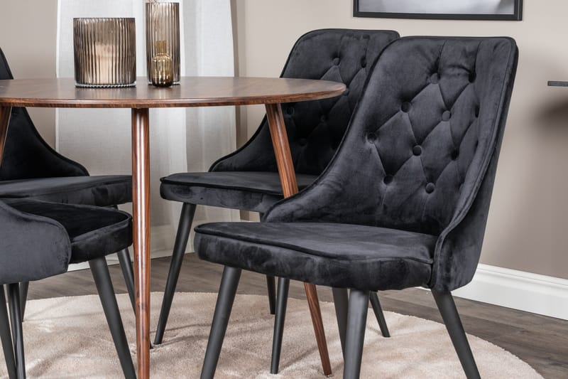 Plaza Spisegruppe 100 cm Rund med 4 Velvet Stoler - Sort - Møbler - Bord - Spisegrupper