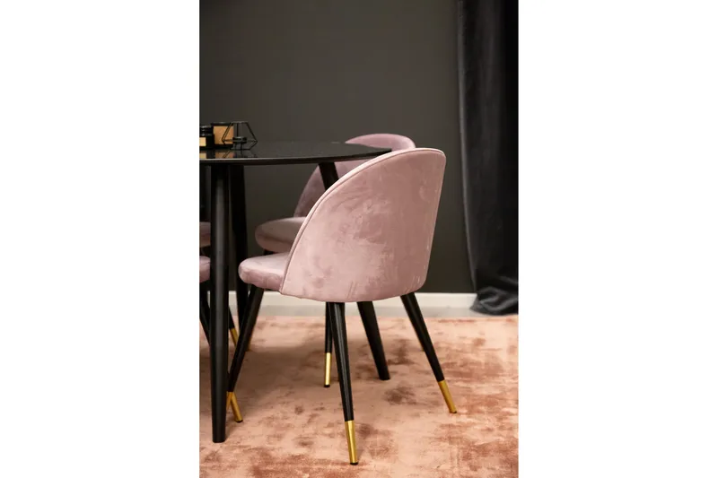 Plaza Spisegruppe 100 cm Rund med 4 Velvet Stoler - Sort - Møbler - Bord - Spisegrupper