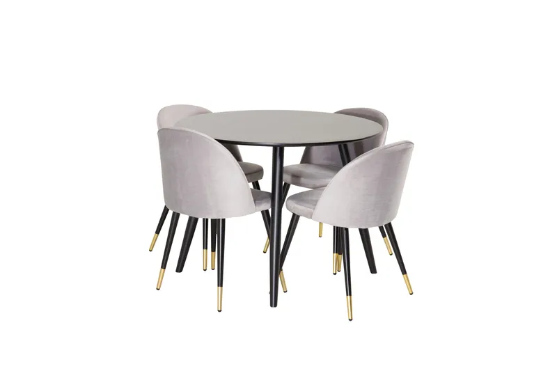 Plaza Spisegruppe 100 cm Rund med 4 Velvet Stoler - Sort/Guld - Møbler - Bord - Spisegrupper
