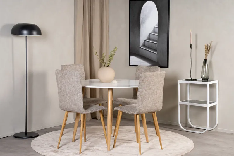 Plaza Spisegruppe 100 cm Rund med 4 Windu Lyx Stoler - Lys grå - Møbler - Bord - Spisegrupper