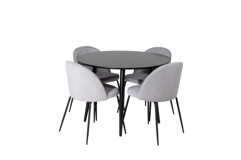 Plaza Spisegruppe 100 cm Rund med 4 Wrinkles Stoler, Sort