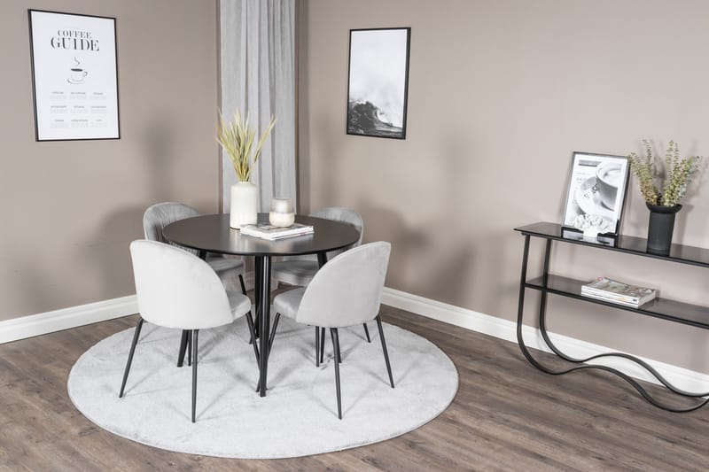 Plaza Spisegruppe 100 cm Rund med 4 Wrinkles Stoler - Sort - Møbler - Bord - Spisegrupper