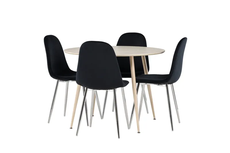 Plaza Spisegruppe 100 cm Rund med 4 Polar stoler - Whitewash/Sort - Møbler - Bord - Spisegrupper