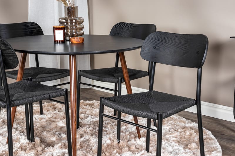 Plaza Spisegruppe 100 cm Rund med 4 Polar Stoler - Sort - Møbler - Bord - Spisegrupper