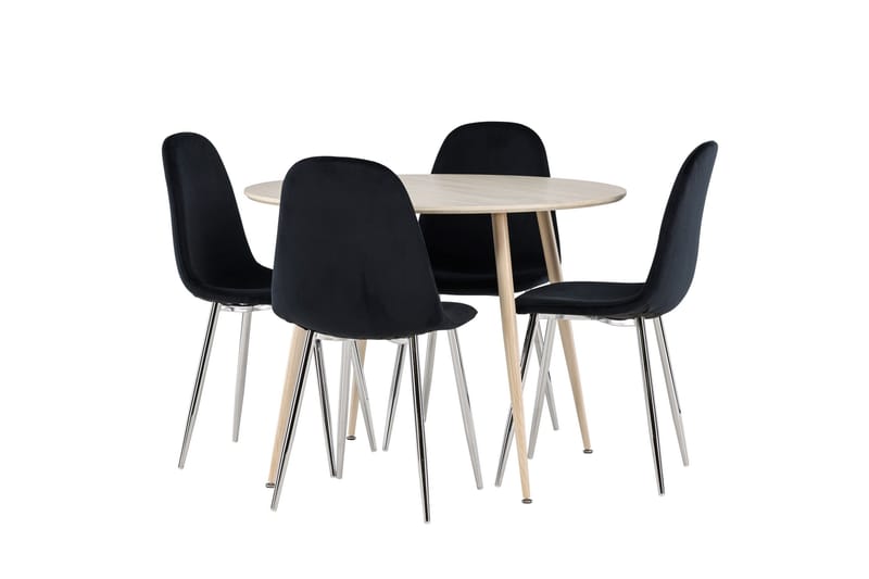 Plaza Spisegruppe 100 cm Rund med 4 Polar stoler - Whitewash/Sort - Møbler - Bord - Spisegrupper