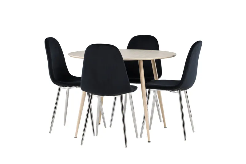 Plaza Spisegruppe 100 cm Rund med 4 Polar stoler - Whitewash/Sort - Møbler - Bord - Spisegrupper