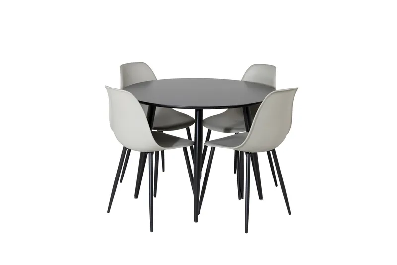 Plaza Spisegruppe 100 cm Rund med 4 Polar Stoler, Sort