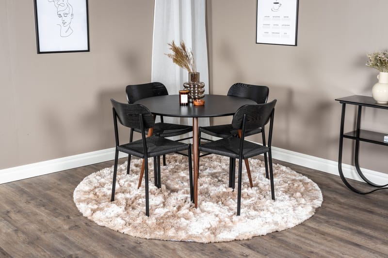 Plaza Spisegruppe 100 cm Rund med 4 Polar Stoler - Sort - Møbler - Bord - Spisegrupper