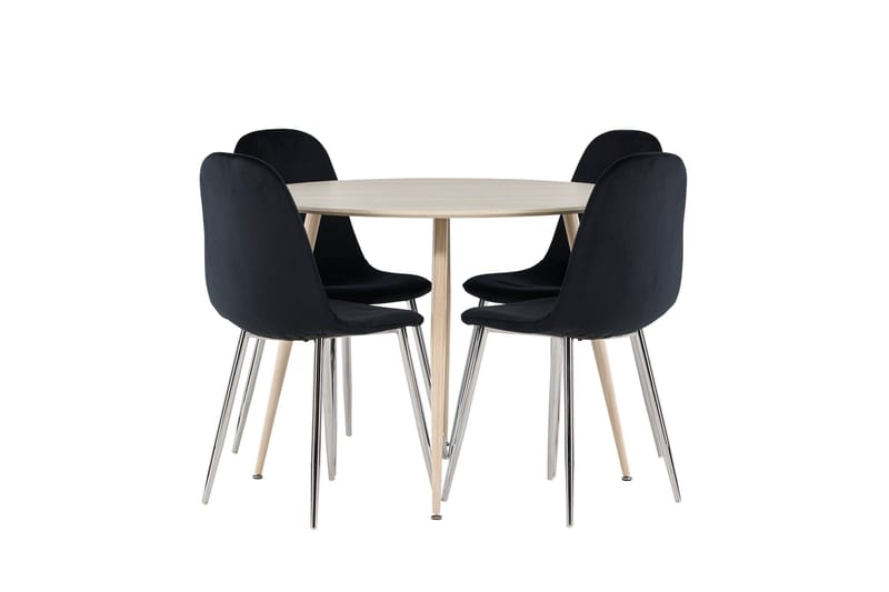 Plaza Spisegruppe 100 cm Rund med 4 Polar stoler - Whitewash/Sort - Møbler - Bord - Spisegrupper