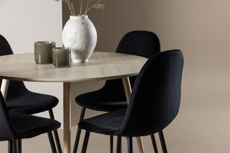 Plaza Spisegruppe 100 cm Rund med 4 Polar stoler - Whitewash/Sort - Møbler - Bord - Spisegrupper